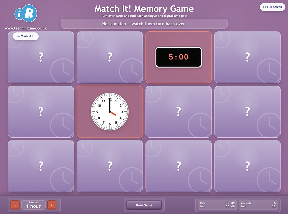 Match It Memory telling the time game
