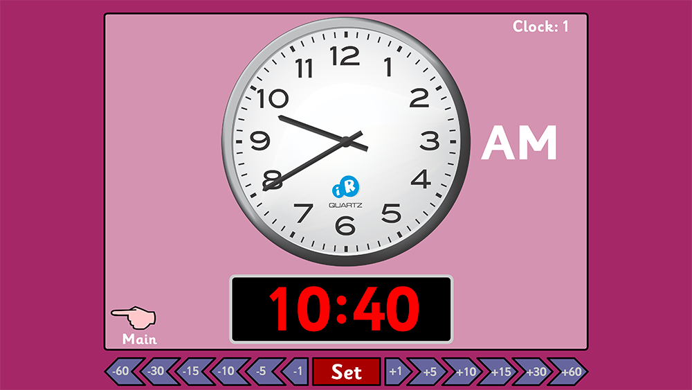 Telling the time game showing a digital clock set to match an analogue clock