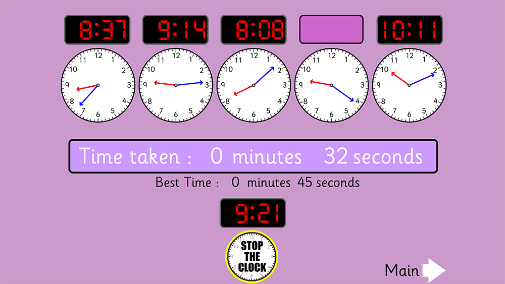 Play Stop the Clock 5-minute intervals time game