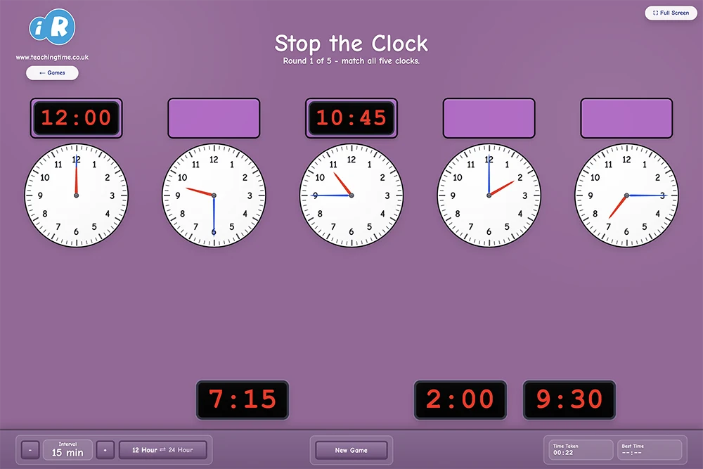 Stop the Clock telling the time game