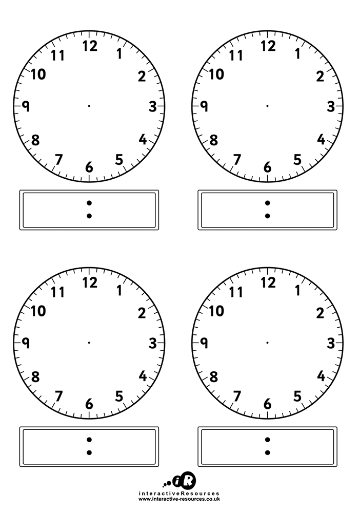 Telling the Time. Four blank clocks.