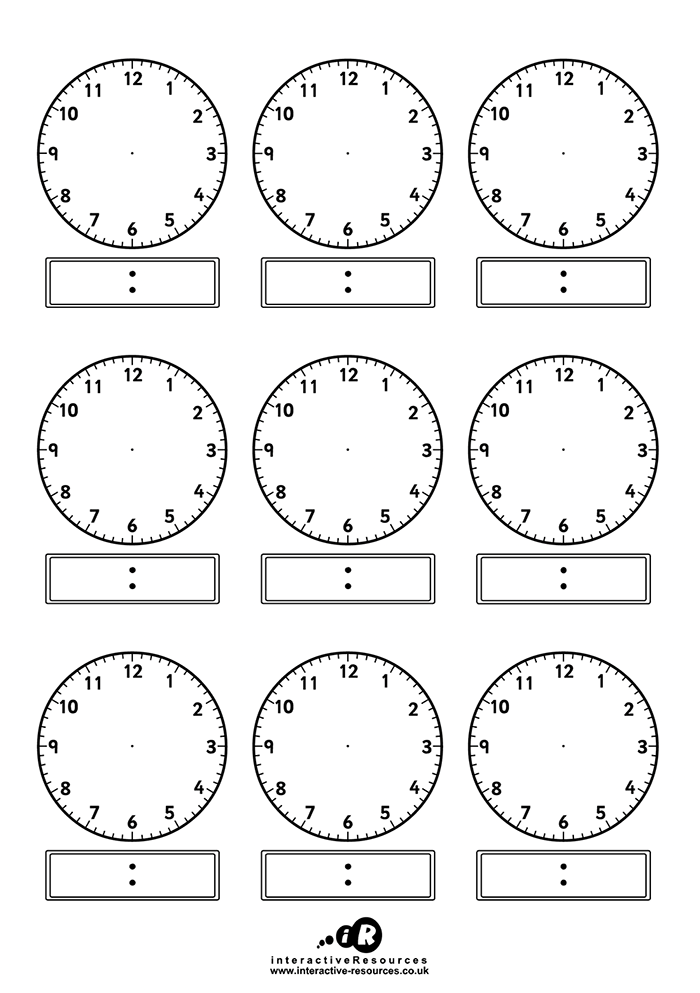 Telling the Time. Nine blank clocks.