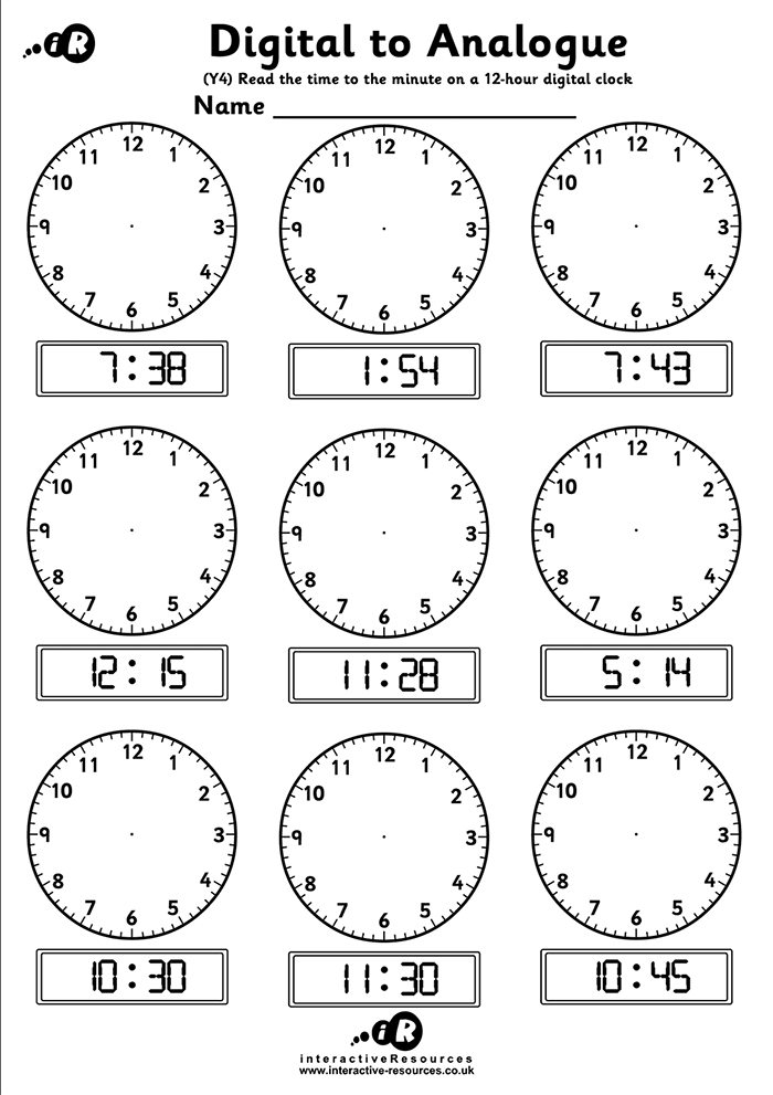 9 Clocks. 
Read the time to the minute on a 12-hour digital clock.
