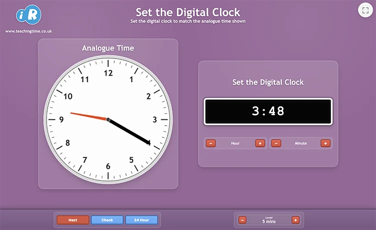 Set the Digital Clock screenshot with analogue clock and digital time controls