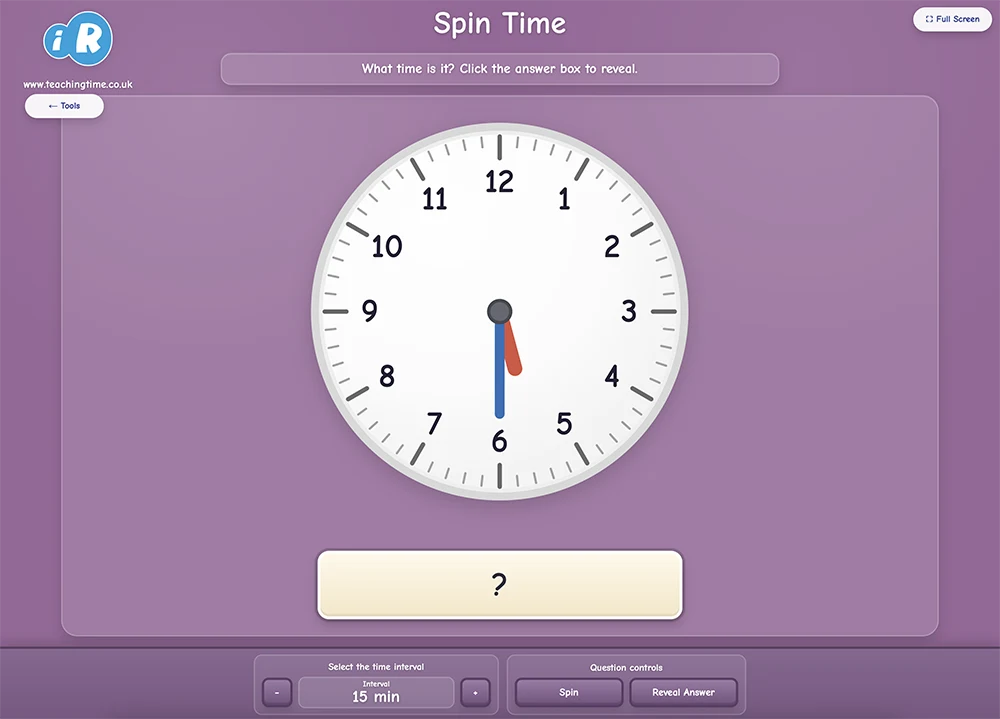 Spin Time screenshot with spinner clock and revealable time displays