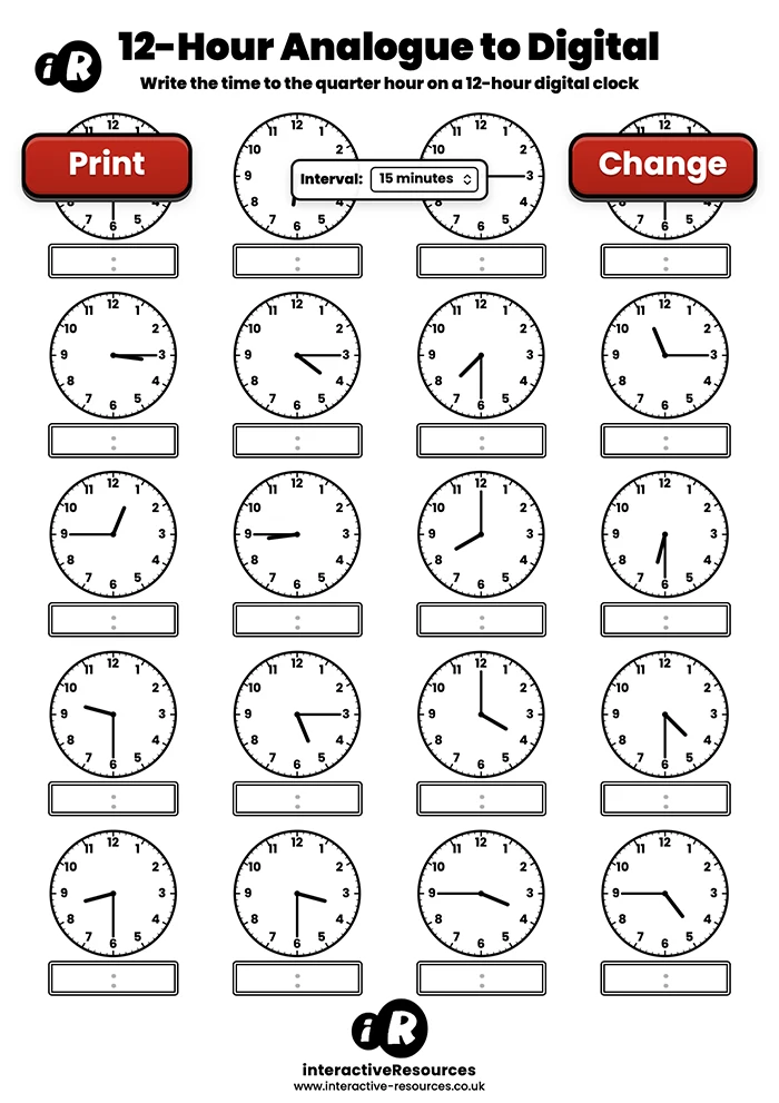 20 Clock Worksheet worksheet generator preview
