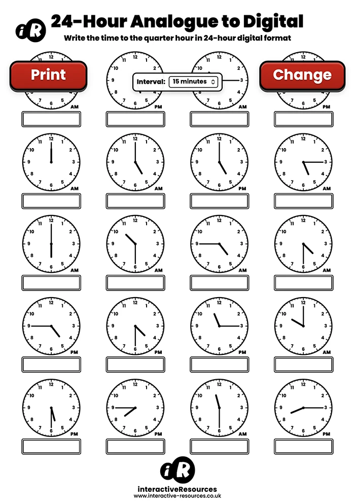 20 Clock Worksheet worksheet generator preview